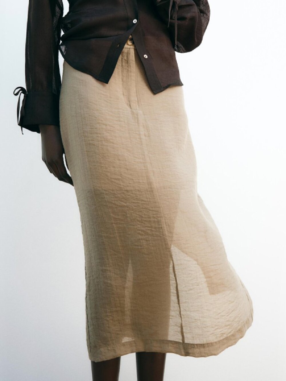 ZARA Nude Sheer Midi Skirt
